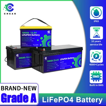12V lifepo4 סוללה עם BMS 100AH 200AH נטענת ליתיום ברזל פוספט תא הביתה אחסון אנרגיה עגלת גולף לא מס