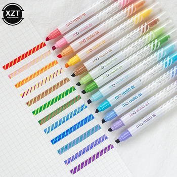 12pcs פסטל מדגיש להגדיר Milkliner טקסט סמן כפולה טיפ פלורסנט קסם צבע אמנות עט עבור Office הספר ציור