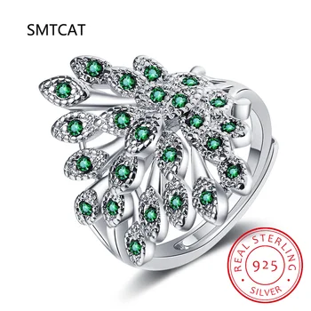 2022 טבעת זירקון ויקטוריה זנב הטווס עתיק רטרו חרוט ירוק זירקוניום 925 כסף אוכל טבעת תכשיטים מתנה לנשים