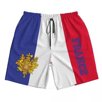 2023 הקיץ פוליאסטר צרפת דגל המדינה 3D מודפס גברים לוח מכנסיים קצרים החוף כיס פועל בקיץ מכנסיים