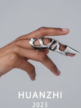 2023 חדש חלול טבעת שריון אופנתי צבע כסף מגניב פאנק מטאל פעיל אצבעות הקמיצה טבעות לגברים נשים מסיבה תכשיטים