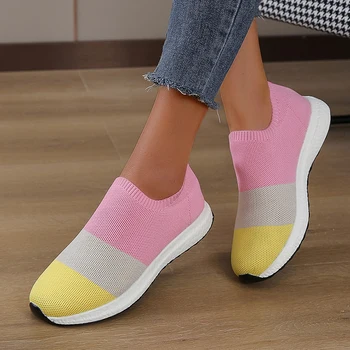 2023 נעלי נשים רשת של נשים Vulcanize נעלי קיץ התאמת צבעים נשים נעליים מזדמנים חדשים להחליק על חיצוני נעליים מזדמנים