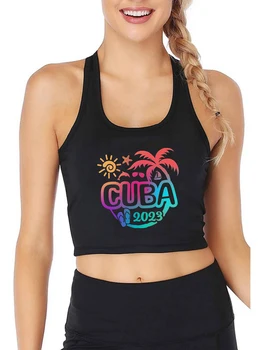 2023 קובה נסיעה לחופשה עיצוב סקסי גזרה גזורה ילדה כותנה לנשימה ספורט גופיות רחוב אופנה צבע החולצה