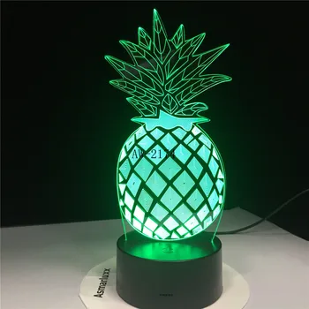 3D אננס פירות דגם מנורת לילה צבעים יצירתי LED הברק אקריליק ילדים, מתנות לילדים קישוט חדר השינה אור AW-2174