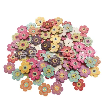 50pcs 20mm מלאכה עץ כפתורים, משטח צבוע פרחים, כפתורים פרחים צבוע עץ, תפירת כפתורים עבור פרויקטי DIY