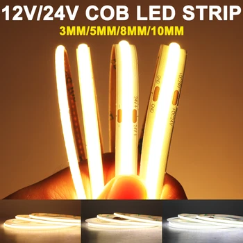 5m/הרבה 12V 24V Dimmable COB LED רצועת אור חם, לבן קר צבע גמיש בר אור RA90 384 480 528 נוריות FOB עיצוב חדר אור