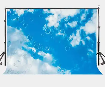 7x5ft שמיים כחולים, עננים לבנים רקע טיסה בועות צילום רקע