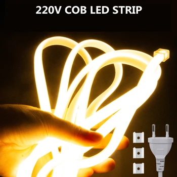 AC 220V קלח Led אור הרצועה 20M 30 50 288LEDs/מ ' עמיד למים גמיש COB Led קלטת אורות ניאון עבור חדר פנימי חיצוני עיצוב