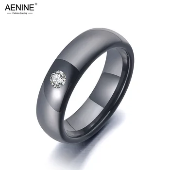 AENINE אופנתי המשרד סגנון שחור קרמיקה קריסטל טבעות נישואין תכשיטים לנשים נירוסטה ריינסטון בנות הטבעת AR19070