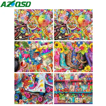 AZQSD Diy ציור לפי מספרים הנוף הצבעוני פרח מתוק עוגת מתנה גלידה קינוח מטבח אוכל הביתה תפאורה קיר אמנות
