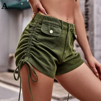 Aimsnug 2023 סקסי Demin נשים מכנסיים קצרים גבוה לקצר את הג 'ינס הנשי מוצק מקרית כיסי מכנסיים קצרים ארה