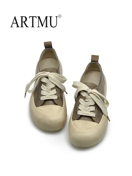 Artmu אופנה נעליים שטוחות נעלי נשים תחרה יוקרה מעצב גופר, נעלי עור אמיתי נשים העקב עבה פלטפורמת נעלי