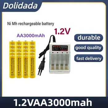 Batterie NiMH נטענת 1.2 V AA 3000mAh Avec Chargeur, éclairage ד'urgence Largement Utilisé, יוצקים Horloge, רדיו, כמו משחק וידאו
