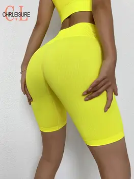 CHRLEISURE סקסי נשים מכנסיים קצרים כושר ספורט קצרים גבוהה המותניים לישבן מוצק צבע חמש נקודה קצרים ייבוש מהיר לנשימה המכנסיים