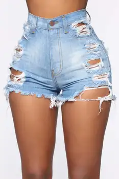 CINESSD סגנון רחוב קיץ חדש גבוהה המותניים התחתונים שטף, יד הבלוי למתוח קרע ג ' ינס מכנסיים קצרים לנשים 2023 חדש
