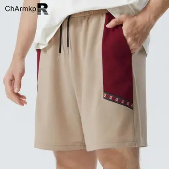 ChArmkpR 2023 גברים מכנסיים קצרים בקיץ אתני הסרט צבע בלוק תפרים רופפים שרוך מכנסיים קצרים מזדמנים מכנסיים קצרים בגדי גברים