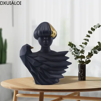 DXUIALOI מודרני פשוט יצירתי שרף שחור טיח פיסול אמנות דוגמנות סלון שולחן העבודה קישוטים קישוט הבית