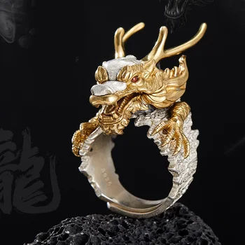 FoYuan צבע כסף המובילים טבעת, תליון לגברים הדומיננטי של האישיות המובילים של טבעת דרקון האצבע.