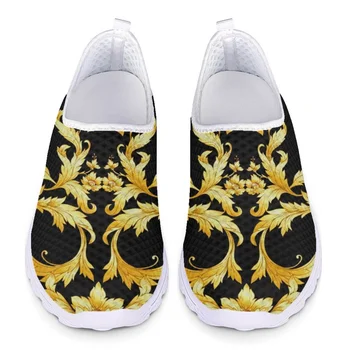 INSTANTARTS הבארוק זהב דפוס יוקרה עיצוב גבירותיי 2023 אופנה נעלי ספורט רשת לנשימה קיץ מסירה אחת שטוחה נעליים