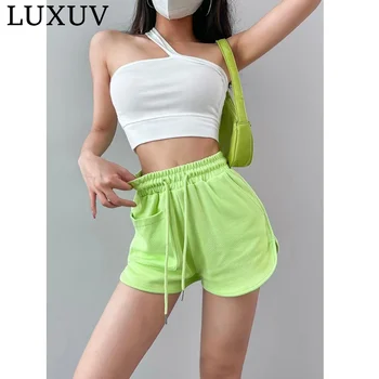 LUXUV ספורט נשים מכנסיים קצרים בקיץ ממתק חדש צבע אנטי רוקן רזה מזדמנים גברת אלסטי המותניים החוף Correndo במכנסיים קצרים.