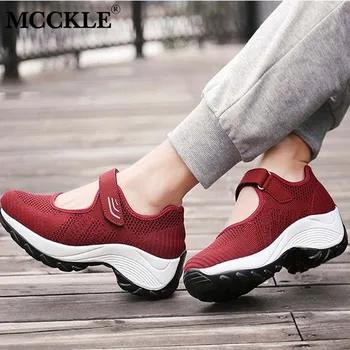 MCCKLE 2021 נשים נעלי ספורט רשת גופר, גבירותיי נעלי נשים לנשימה מזדמנים נוח לחבר לולאה נקבה פלטפורמה אמא נעליים