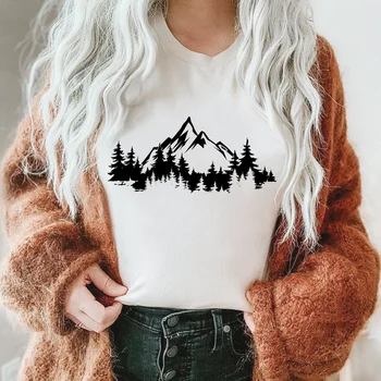 Rheaclots נשים של הרים ועצים להדפיס כותנה חולצות נשים גרפי Tees מקסימום