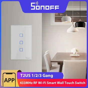 SONOFF T2US TX 433 מגה-הרץ RF אלחוטי קיר חכם מגע מתג מרחוק שליטה קולית באמצעות eWeLink APP עובד עם אלקסה הבית של Google IFTTT