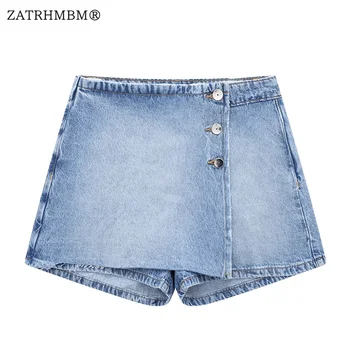ZATRHMBM נשים 2023 אופנה הקיץ עם חזה קישוט דנים בציר Zip לעוף גבוה המותן הנשית מכנסיים קצרים Mujer
