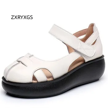 ZXRYXGS 2023 פרימיום חדשים פרה ארוגים חלול עגול הבוהן רומי סנדלי פלטפורמה להגדיל את נעלי קיץ נשים סנדלי גודל גדול 43