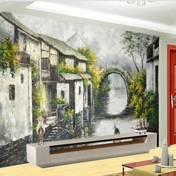 wellyu אישית בקנה מידה גדול, ציורי קיר Jiangnan מים כפר אדריכלי נוף הטלוויזיה רקע הלא ארוגים הטפט