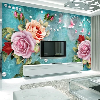 wellyu אישית גדולה ציור אבסטרקטי מודרני מינימליסטי בסגנון אירופאי צבוע ביד פרח 3D בסלון טלוויזיה רקע קיר