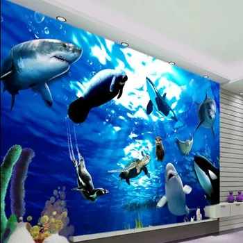 wellyu מותאם אישית גדול פרסקו 3D מתחת למים העולם חיה מעולה ציורי קיר רקע קיר ארוגים טפט הנייר דה parede