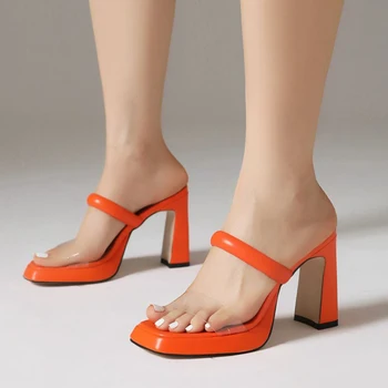 אופנה בוהן פתוח פלטפורמת סנדלי עקבים גבוהים נעלי נשים PVC שקוף בנות 2023 חדש מסיבת הקיץ חיצונית שקופית בגודל 45
