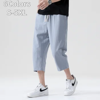 אופנה מזדמנים מכנסיים של גברים פראי כותנה, פשתן חופשי מכנסי פשתן סגנון קוריאני מגמה תשע נקודות מכנסיים