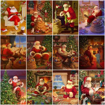 אימוני מלא 5D יהלום ציור חג המולד יהלום רקמה סנטה קלאוס התמונה תפר צלב פסיפס קיר מדבקה מתנה עיצוב הבית