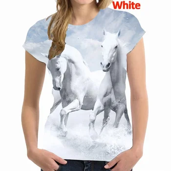 אישית לנשים הדפסת 3D סוס חולצה של נשים מזדמנים מצחיק סביב צוואר קצר שרוול חולצת הטריקו