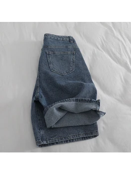 אמריקן וינטג 'מזדמן גבוהה המותניים כחול ג' ינס קצרים אופנה של נשים Y2K רחב הרגל באגי ישר ג ' ינס מכנסיים נקבה בגדים