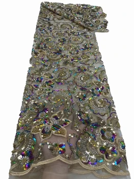 אפריקה Multi-צבע נצנצים רקום בד רשת, high-end אטמוספרי שמלת מסיבת בד השמלה 5 גודל