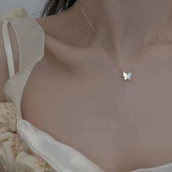 אקריליק מעטפת לבן פרפר שרשרת לנשים תוספות צבע זהב פרפר עצם הבריח שרשרת אלגנטית מסיבת תכשיטים מתנות