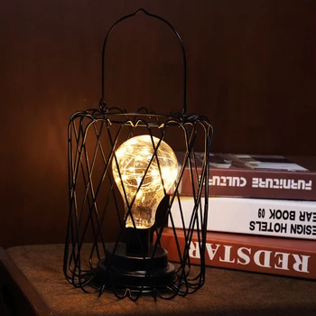 ברזל אמנות מנורת ברזל מעוין הכלוב המנורה מיני פשוטה דוגמנות אור LED מתג שליטה על חג המולד החתונה לקריאה למידה