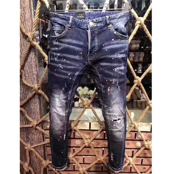 גברים האופנתי של כל העונה חור סלים ספריי צבע ג 'ינס אופנוע מכנסי ג' ינס DSQ האופנוען ג ' ינס בצבע כחול A222