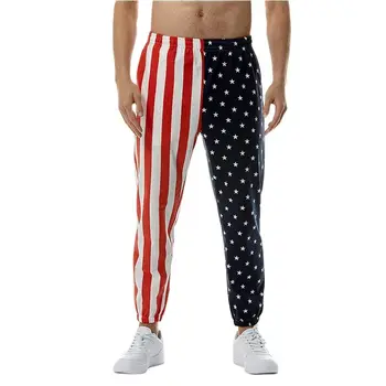 גברים, נשים, רצים מכנסיים מצחיק הדגל האמריקאי הדפסה ריצה מכנסי גברים היפ הופ אופנת רחוב מזדמן רופף ספורט מכנסיים זכר