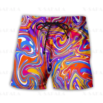 היפי פסיכדלי צבעוני הזוי שחייה קצרים קיץ חוף נופש מכנסיים קצרים של הגברים שחייה חוף מכנסי ספורט, מכנסי-חצי -5