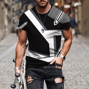 הקיץ 3D רחוב אופנה פסים מודפס חולצת הטריקו של הגברים באיכות גבוהה מזדמן זיעה קליטת לנשימה חיצונית חולצות במידה גדולה