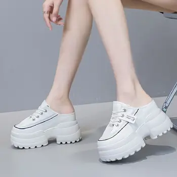 הקיץ החדש בחוץ אופנה סלים סופר עקבים גבוהים פלטפורמה לכסות את בוהן קרוס-קשור עור אמיתי נשים מודרניות נעלי בית 2305