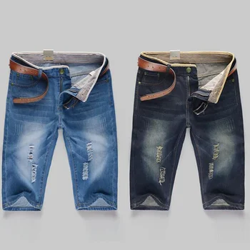הקיץ קרע ג 'ינס מיני אנשים מיצרי ג' ינס מיני זכר Fasion מזדמן לעבוד מיני ג ' ינס מיני Mens Clotin ללא חגורה