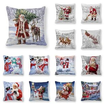 הקישוט לחג המולד סנטה קלאוס, איש שלג אייל הדפסה כרית כיסוי הביתה, בסלון ספה קישוט כרית כיסוי 45x45cm