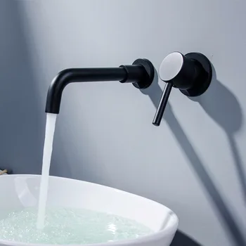 חדר אמבטיה ברזים לאמבטיה כיור שחור מט מים חמים וקרים מיקסר הקש על הקיר זרבובית אמבטיה עם הידית הברז בשירותים