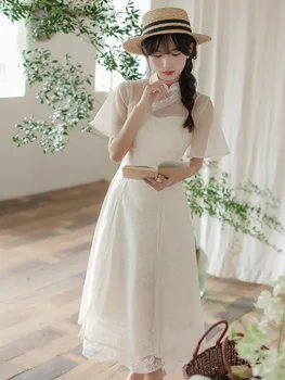 חדש בסגנון סיני שיפור יומי Cheongsam לעמוד צווארון שמלת אישה תחרה, רקמה 2023 הקיץ החדשה החליפה שמלות אישה