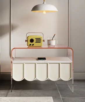 חכם שולחן ליד המיטה איטלקי מינימליסטי אור יוקרה שמנת בסגנון אקריליק חדר שינה מודרני השולחן שליד המיטה
